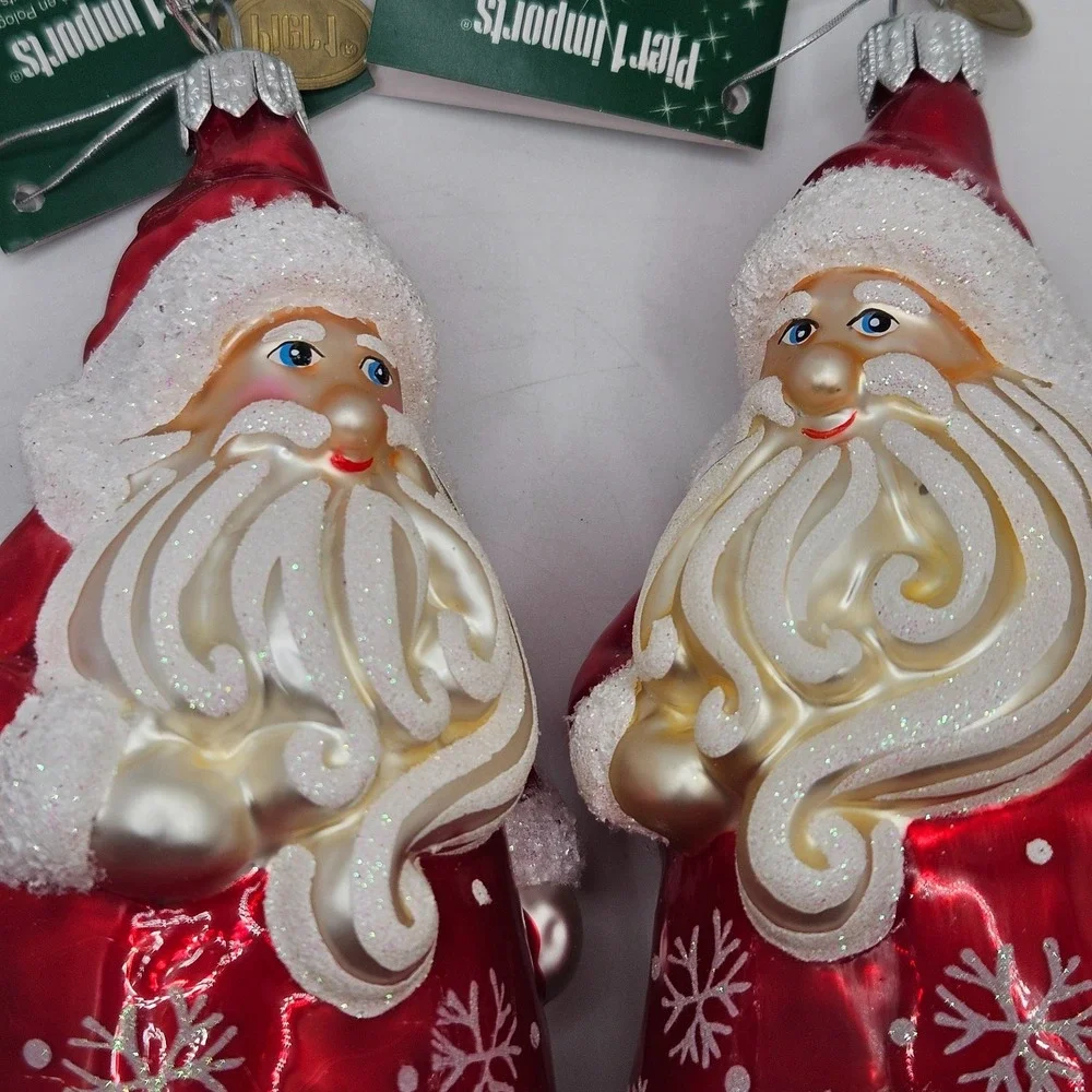 Pier 1 Imports Santa‎ Glass Ornaments Set of 2 Poland Hand Blown Red Christmas